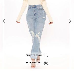 FashionNova distressed mom jeans
